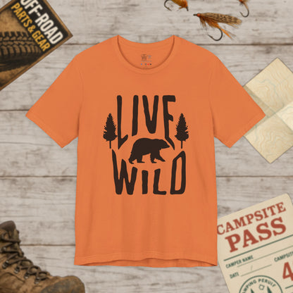 Live Wild Bear T-Shirt  Outdoor Camping Nature Tee Blk Print