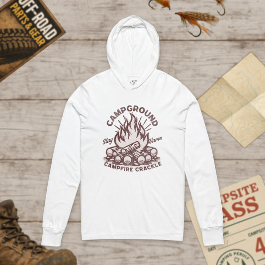Campground Campfire Hooded Tee | Unisex Long Sleeve Bella Canvas