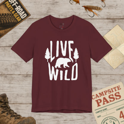 Live Wild Bear T-Shirt — Outdoor Camping Adventure Graphic Tee Wht Print