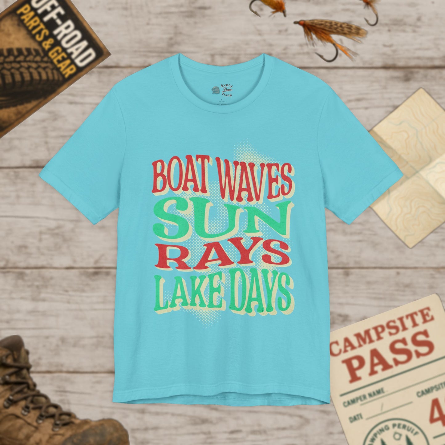 Lake Days Unisex Short Sleeve Tee Boat Waves & Sun Rays Bella Canvas 3001