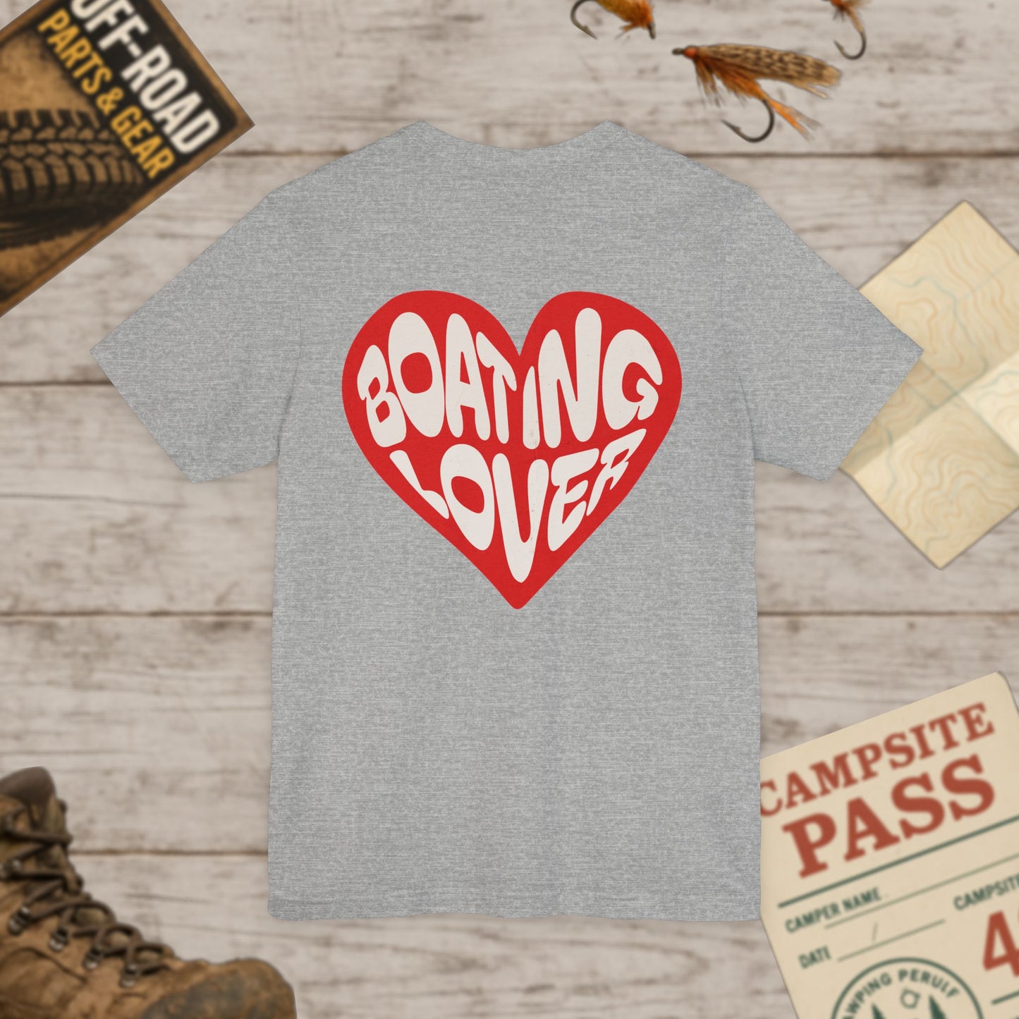 Boating Lover Unisex Tee Fun Heart Graphic T-Shirt for Boating Enthusiasts Front & Back Print Bella Canvas 3001