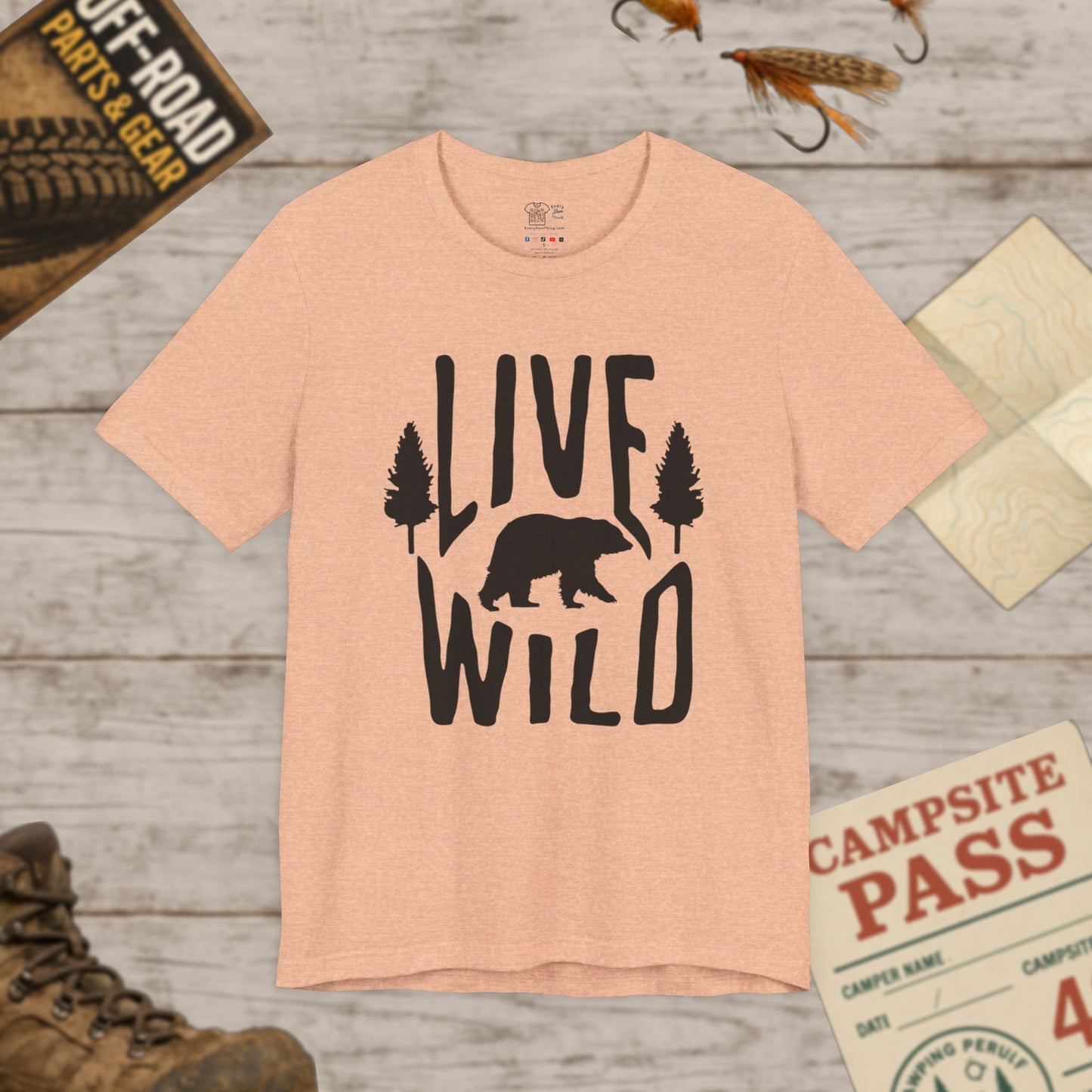 Live Wild Bear T-Shirt  Outdoor Camping Nature Tee Blk Print