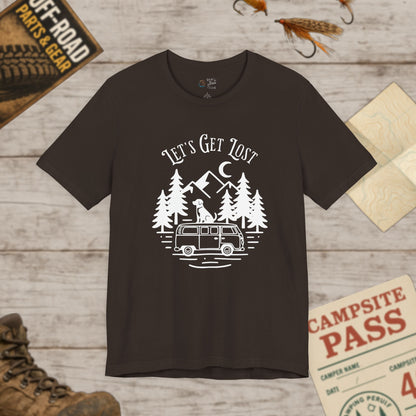 Let's Get Lost Camper T-Shirt Adventure Van Camping Tee White Print
