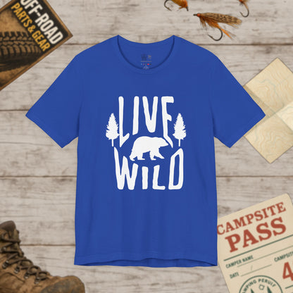 Live Wild Bear T-Shirt — Outdoor Camping Adventure Graphic Tee Wht Print