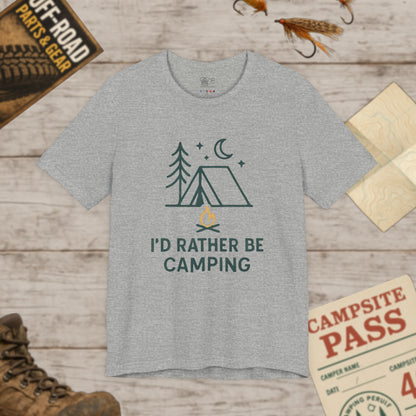 I'd Rather Be Camping T-Shirt Minimal Tent & Campfire Outdoor Tee