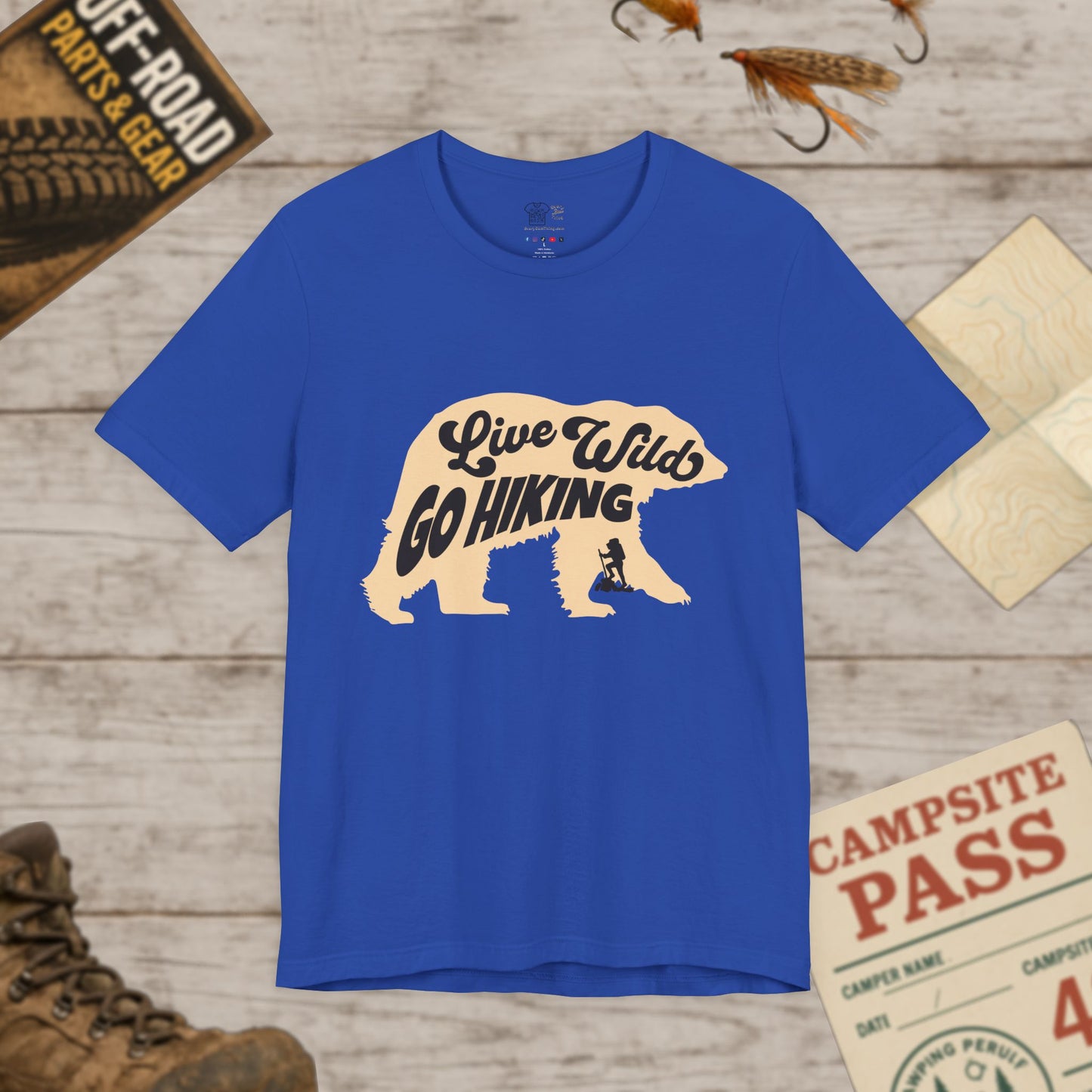 Hiking Tee  "Live Wild Go Hiking" Bear Graphic Outdoor Shirt