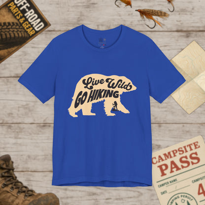Hiking Tee  "Live Wild Go Hiking" Bear Graphic Outdoor Shirt