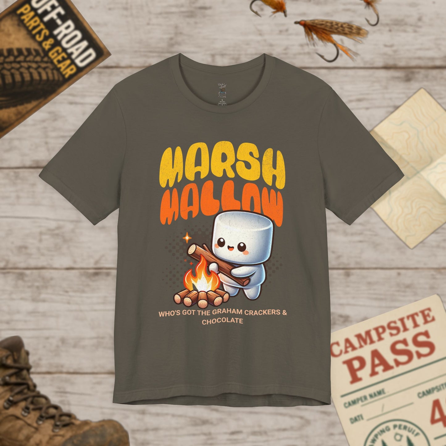 Marshmallow Campfire Tee, Fun Graphic T-Shirt, S'mores Bella Canvas 3001