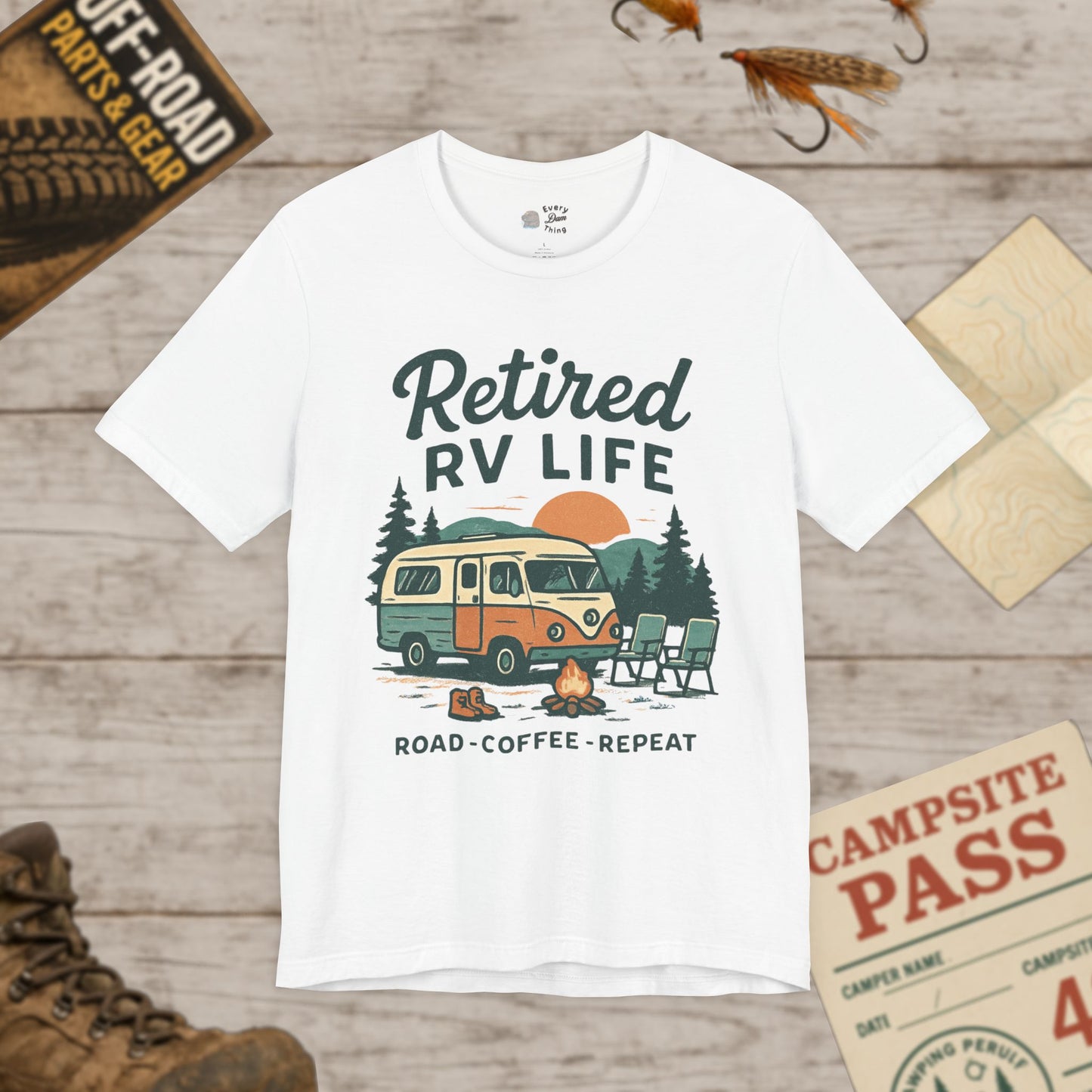 Retired T-Shirt Road Coffee Repeat Vintage Camper Tee