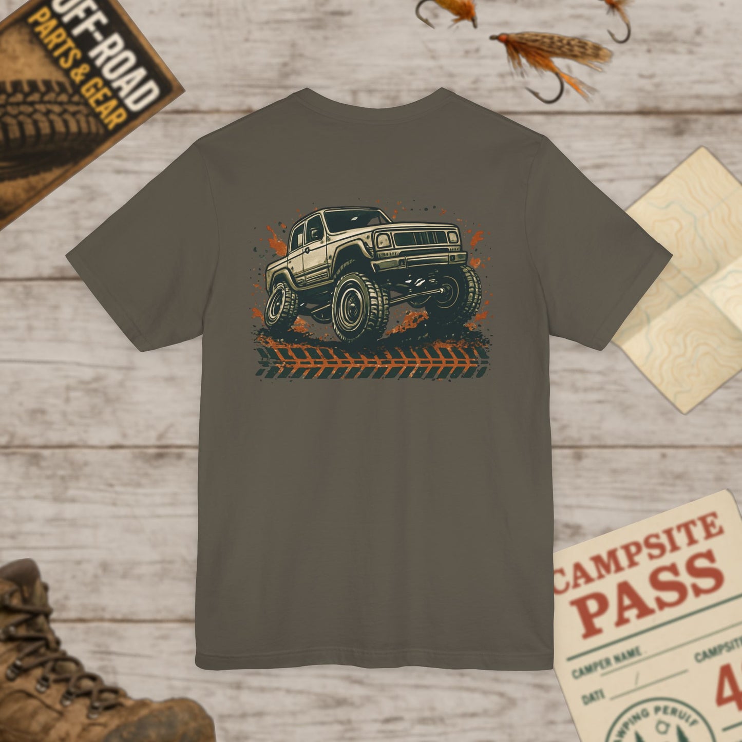 Off-Road Truck Tee Mud & Trail Graphic Short Sleeve Shirt Front & Back Print