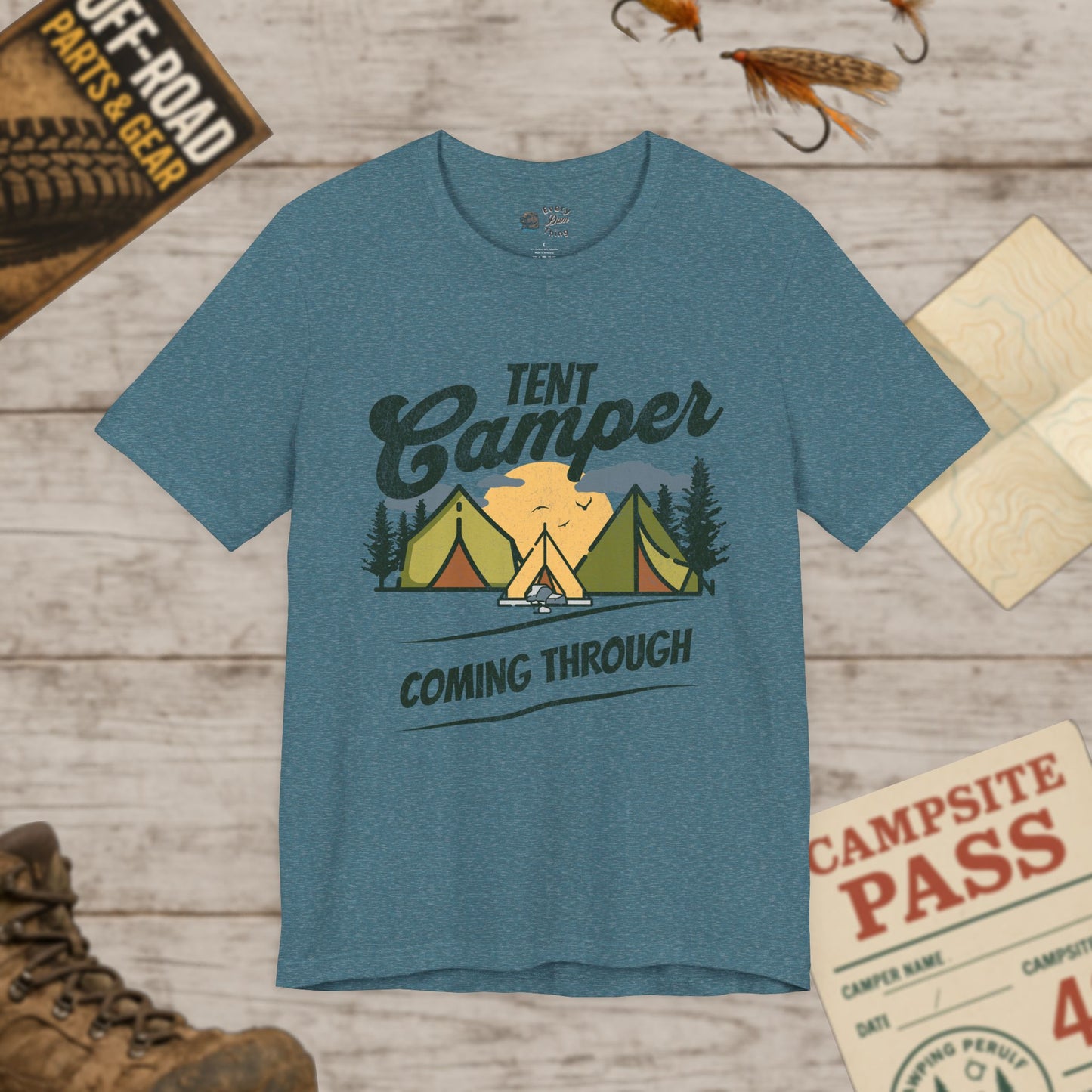 Unisex Tent Camper Coming Through Tee Adventure Bella Canvas 3001