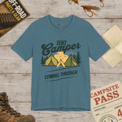 Unisex Tent Camper Coming Through Tee Adventure Bella Canvas 3001