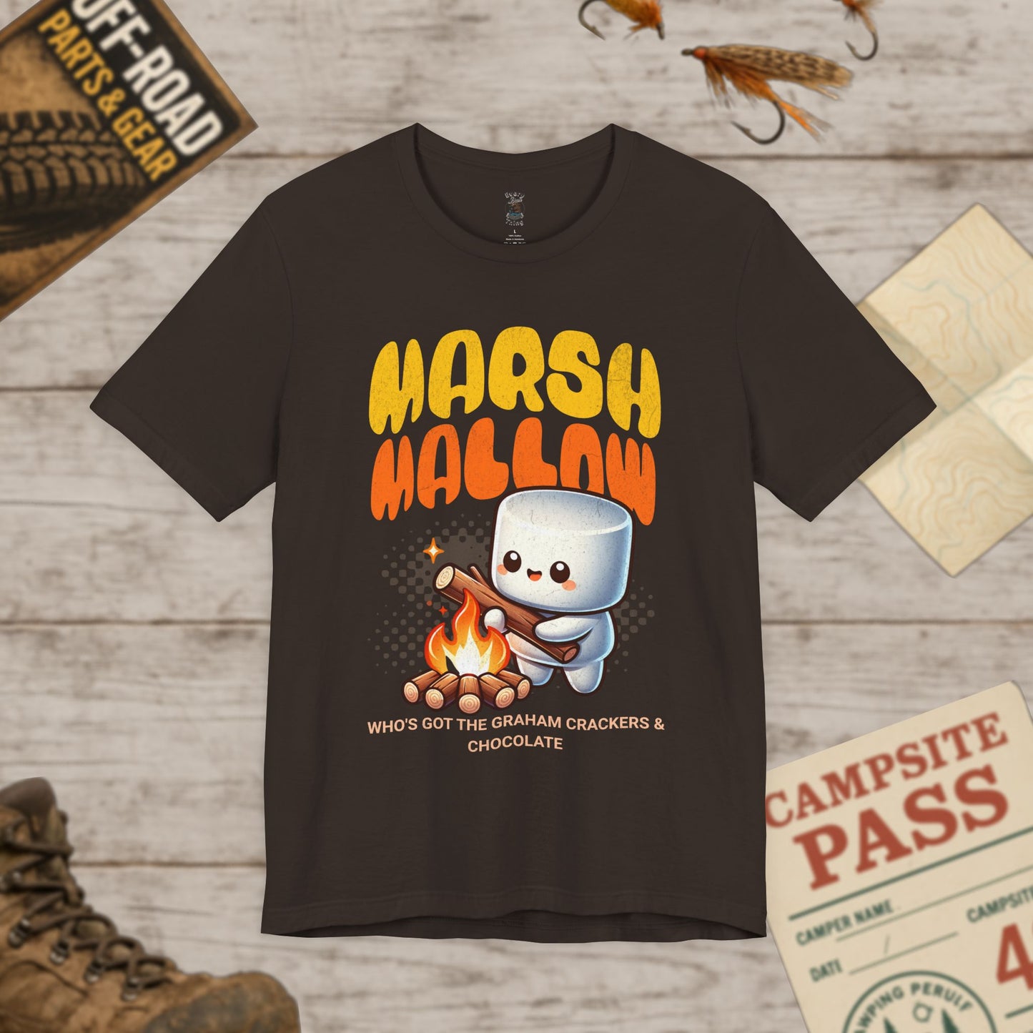 Marshmallow Campfire Tee, Fun Graphic T-Shirt, S'mores Bella Canvas 3001