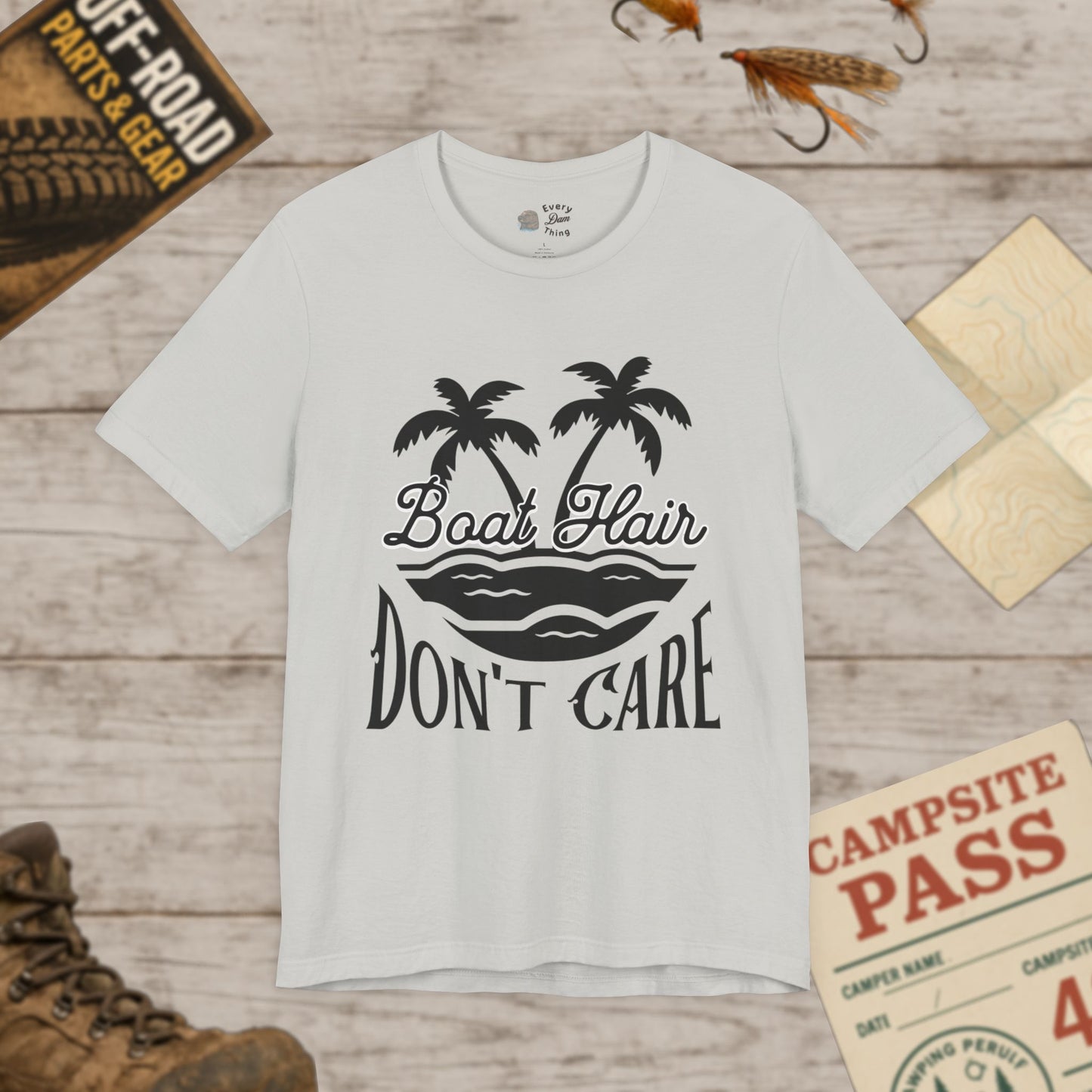 Boat Hair Don't Care Tee Bella Canvas 3001 Black Print