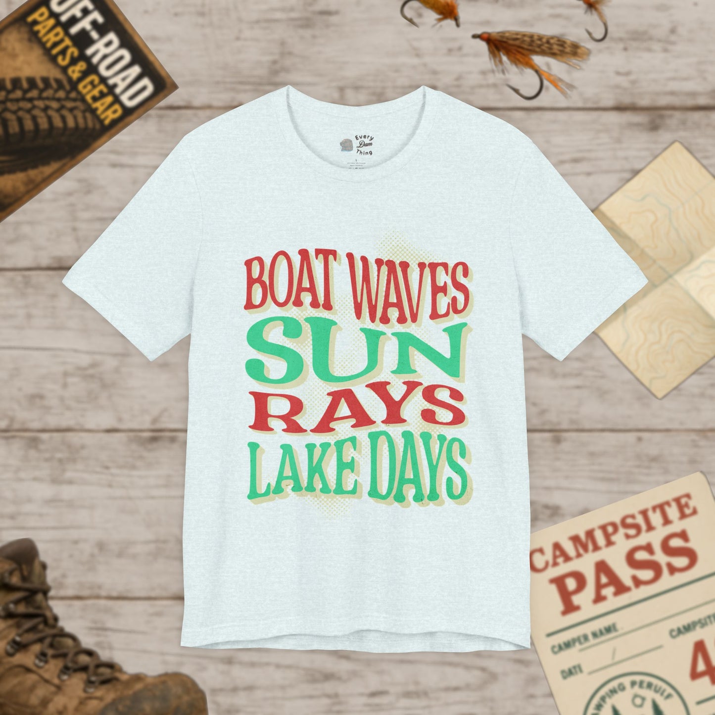 Lake Days Unisex Short Sleeve Tee Boat Waves & Sun Rays Bella Canvas 3001