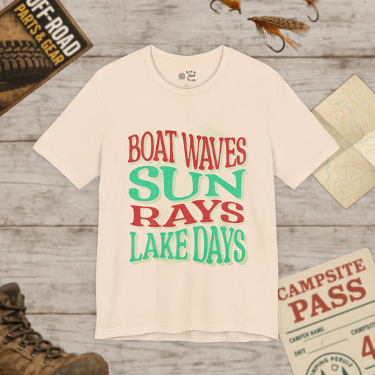 Lake Days Unisex Short Sleeve Tee Boat Waves & Sun Rays Bella Canvas 3001