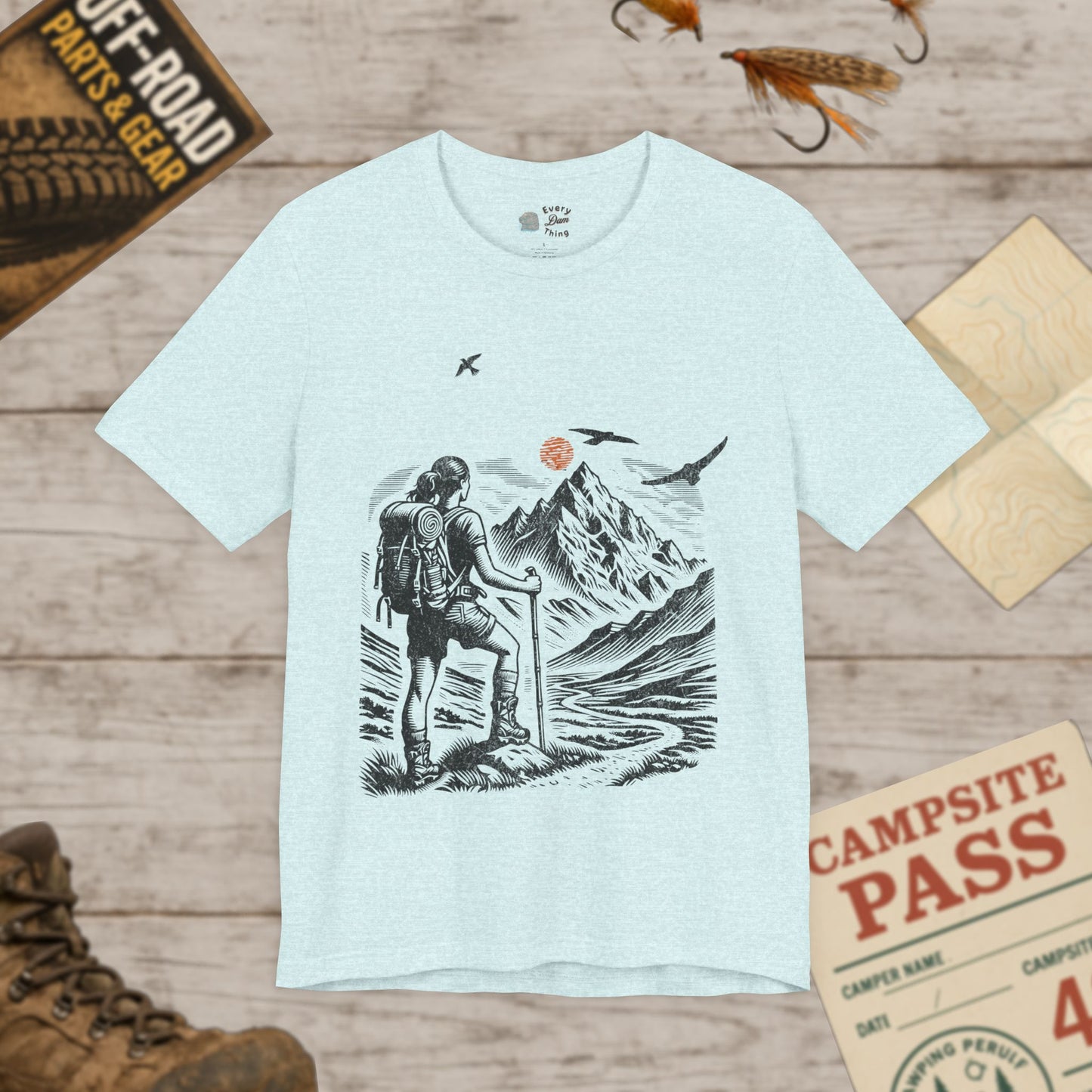 Hiker Mountain Scenic Tee Backpacking Adventure T-Shirt Bella Canvas 3001