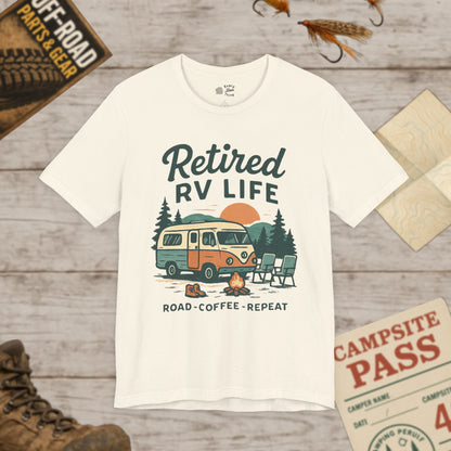 Retired T-Shirt Road Coffee Repeat Vintage Camper Tee