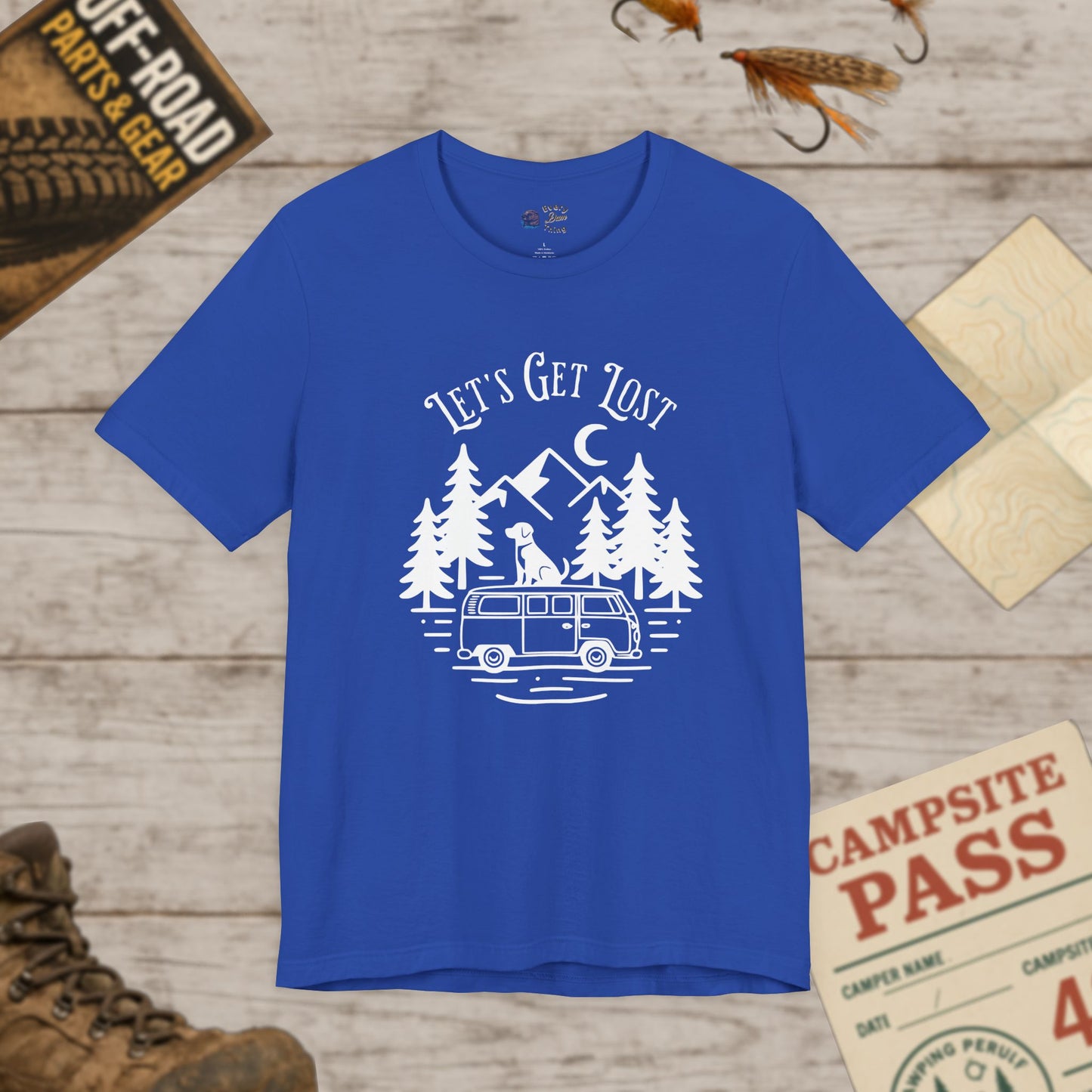 Let's Get Lost Camper T-Shirt Adventure Van Camping Tee White Print