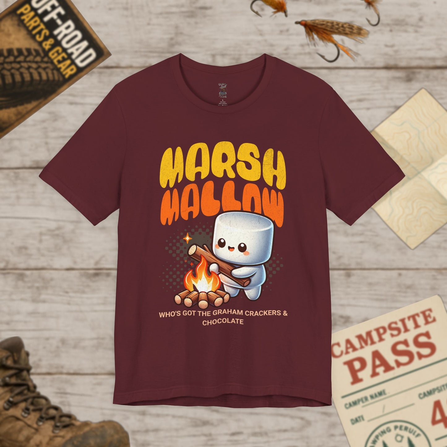 Marshmallow Campfire Tee, Fun Graphic T-Shirt, S'mores Bella Canvas 3001