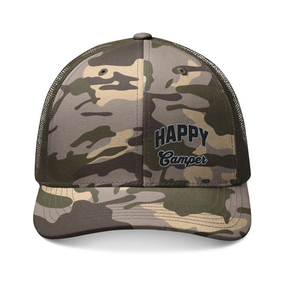 Camouflage Embroidered Trucker Hat Happy Camper Mesh Cap