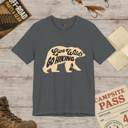 Hiking Tee  "Live Wild Go Hiking" Bear Graphic Outdoor Shirt