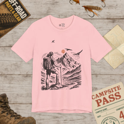 Hiker Mountain Scenic Tee Backpacking Adventure T-Shirt Bella Canvas 3001