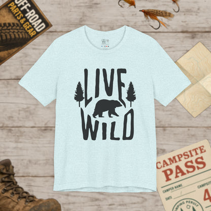 Live Wild Bear T-Shirt  Outdoor Camping Nature Tee Blk Print