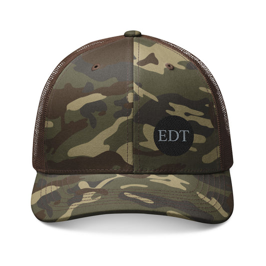 Camo Trucker Hat Embroidered Logo Patch, Adjustable Mesh Cap