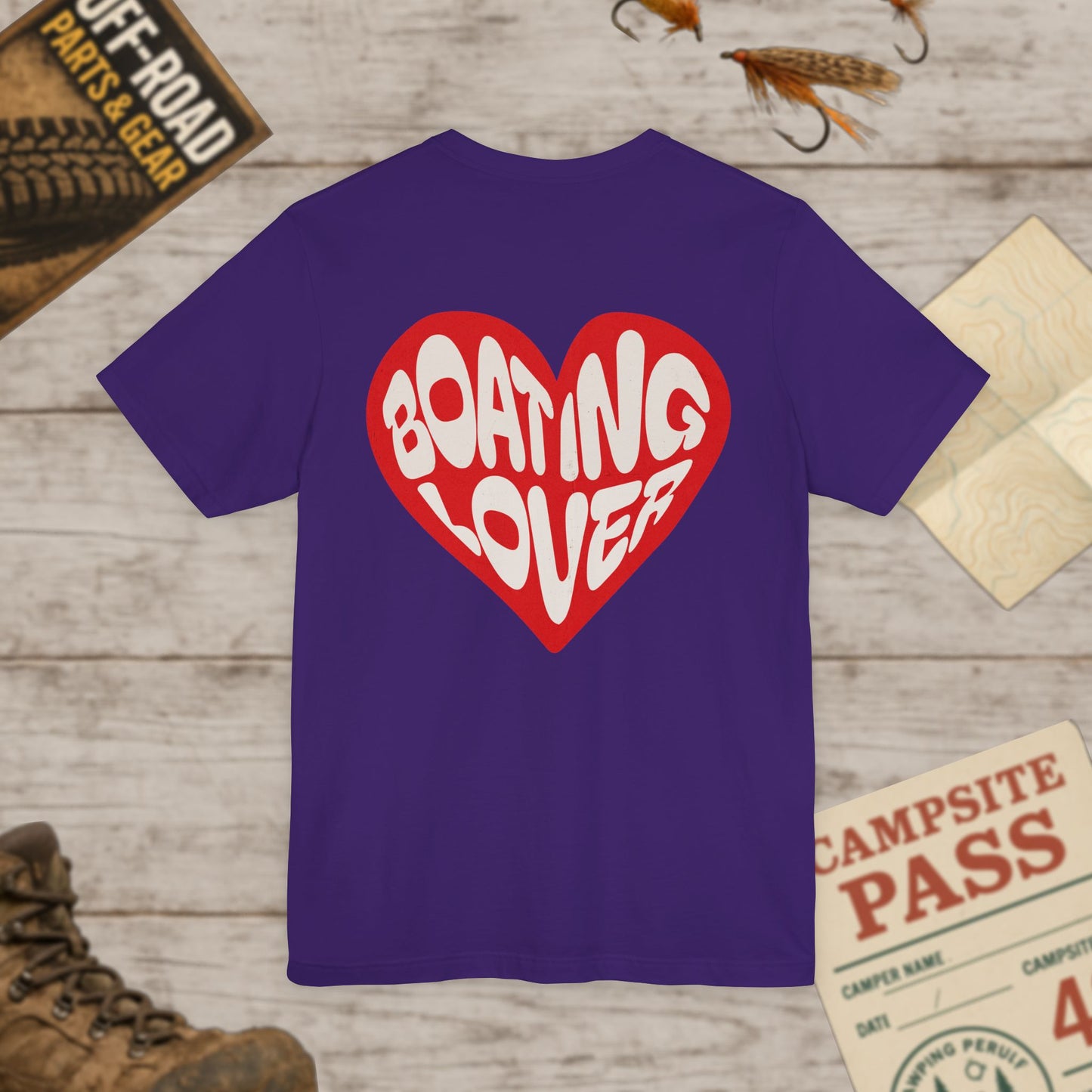 Boating Lover Unisex Tee Fun Heart Graphic T-Shirt for Boating Enthusiasts Front & Back Print Bella Canvas 3001