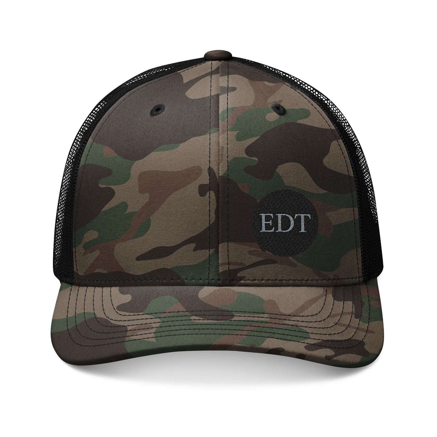 Camo Trucker Hat Embroidered Logo Patch, Adjustable Mesh Cap