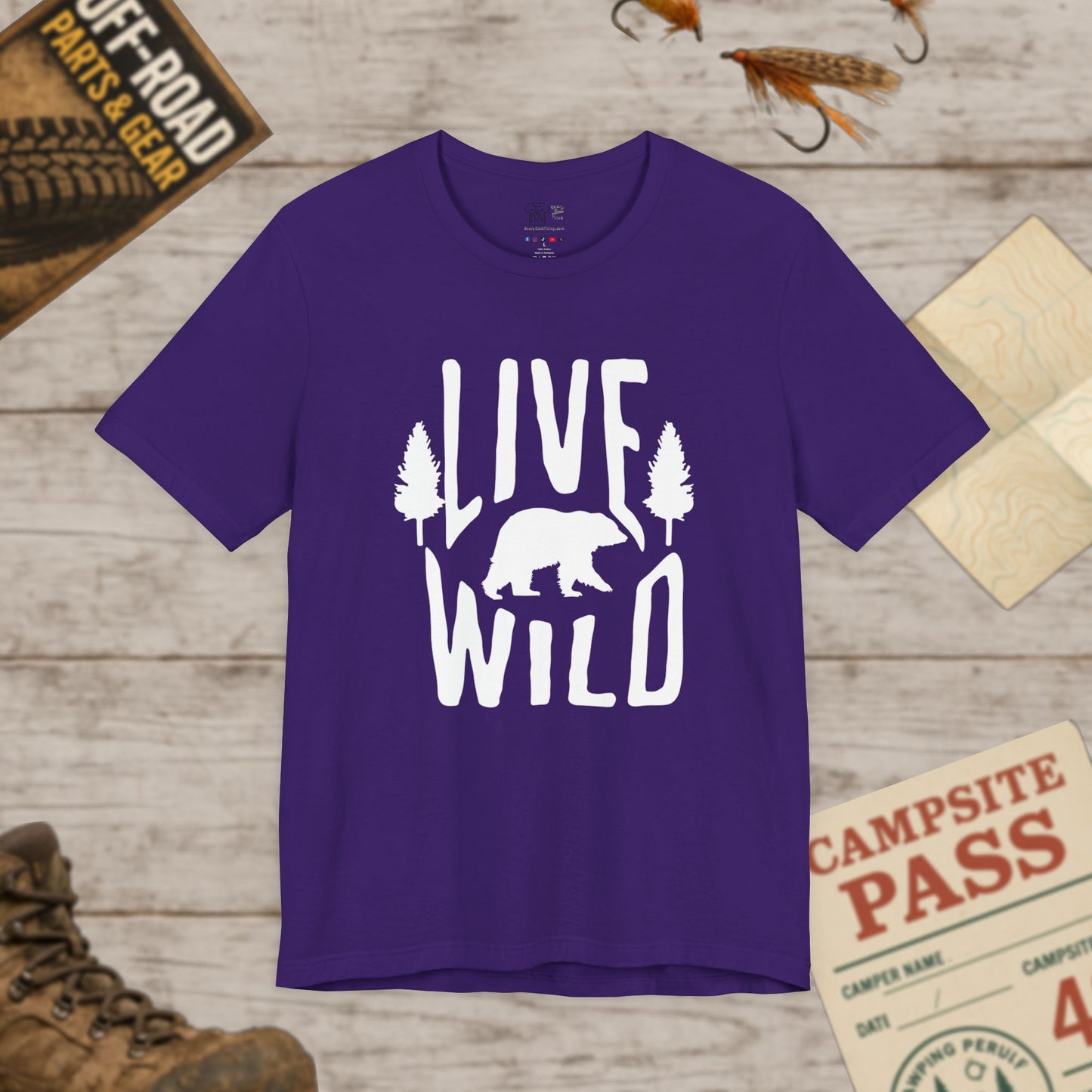 Live Wild Bear T-Shirt — Outdoor Camping Adventure Graphic Tee Wht Print