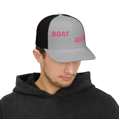 Boat Wife Embroidered Snapback Trucker Hat Crown Cap