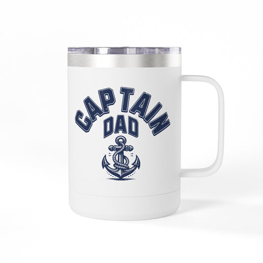 Captain Dad Travel Mug 15oz Anchor Coffee Tumbler for Fathers, Nautical Gift
