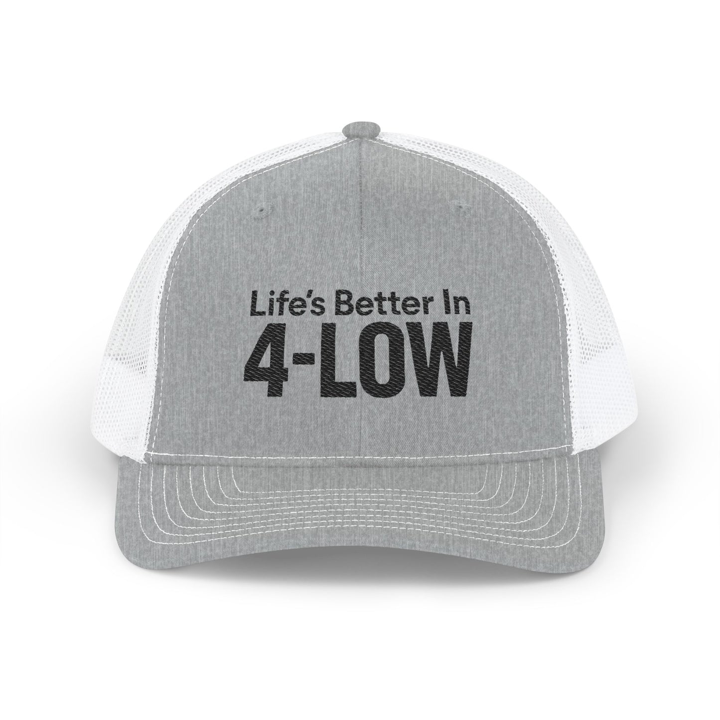 4-LOW Embroidered Trucker Cap - "Life's Better In 4-LOW" Mesh Snapback for Off-Road & Lowrider Fans