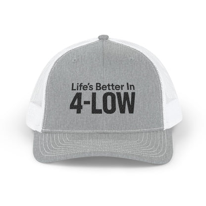 4-LOW Embroidered Trucker Cap - "Life's Better In 4-LOW" Mesh Snapback for Off-Road & Lowrider Fans