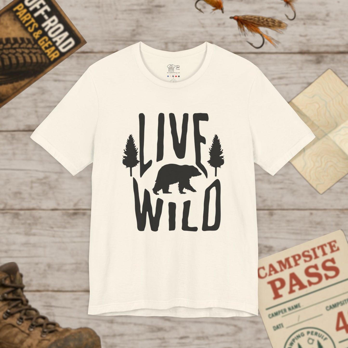 Live Wild Bear T-Shirt  Outdoor Camping Nature Tee Blk Print