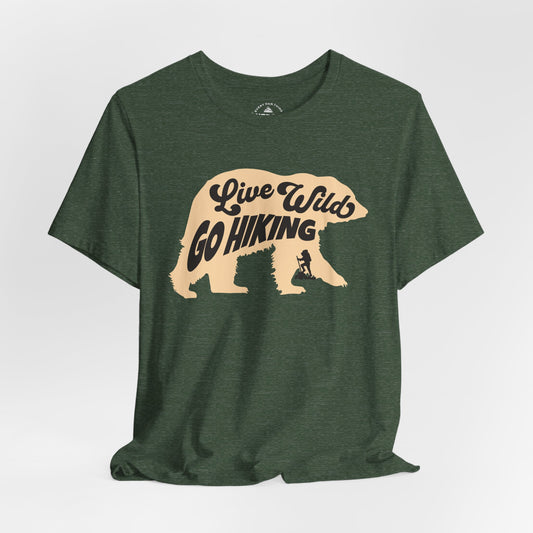 Live Wild Go Hiking Bear Graphic T-Shirt
