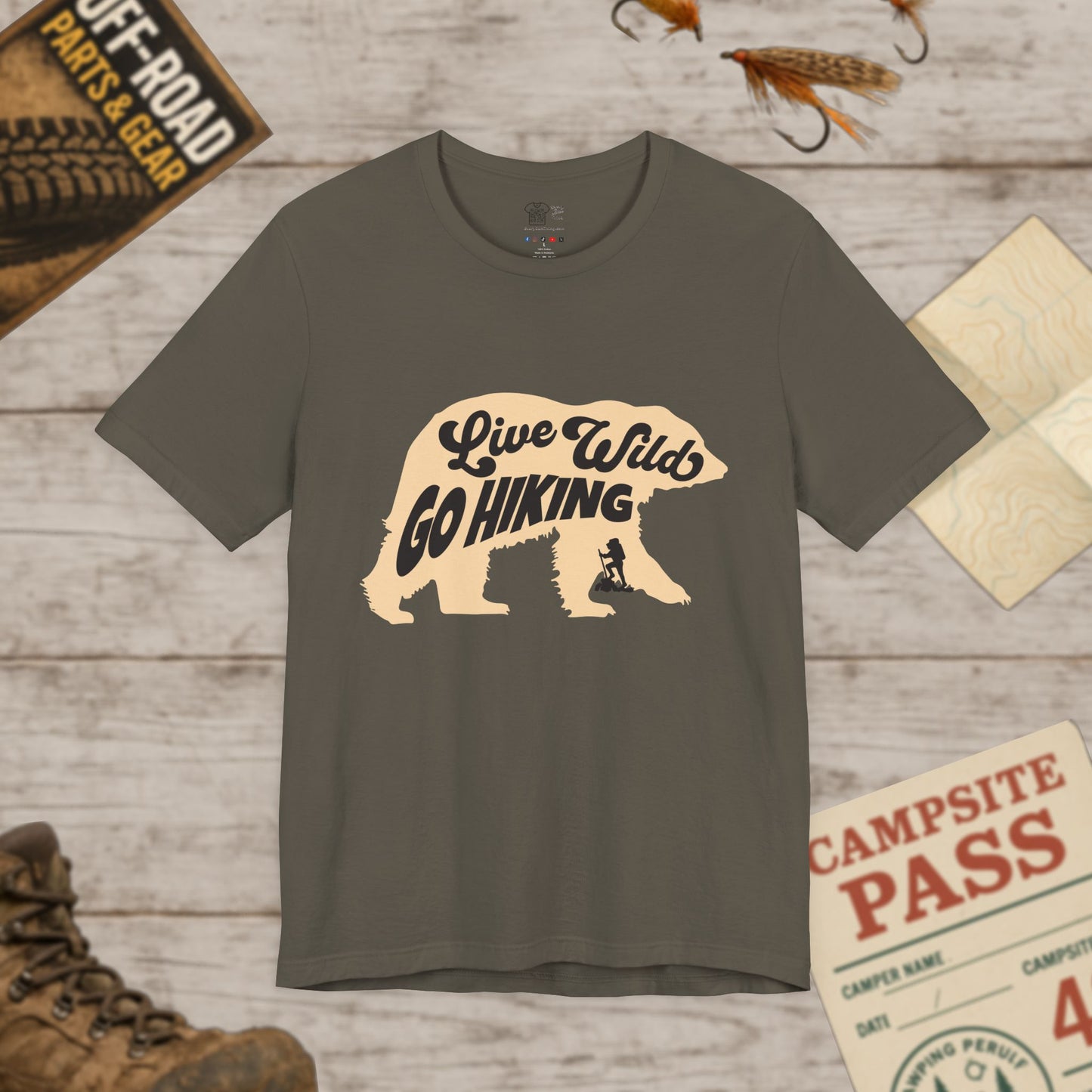 Hiking Tee  "Live Wild Go Hiking" Bear Graphic Outdoor Shirt