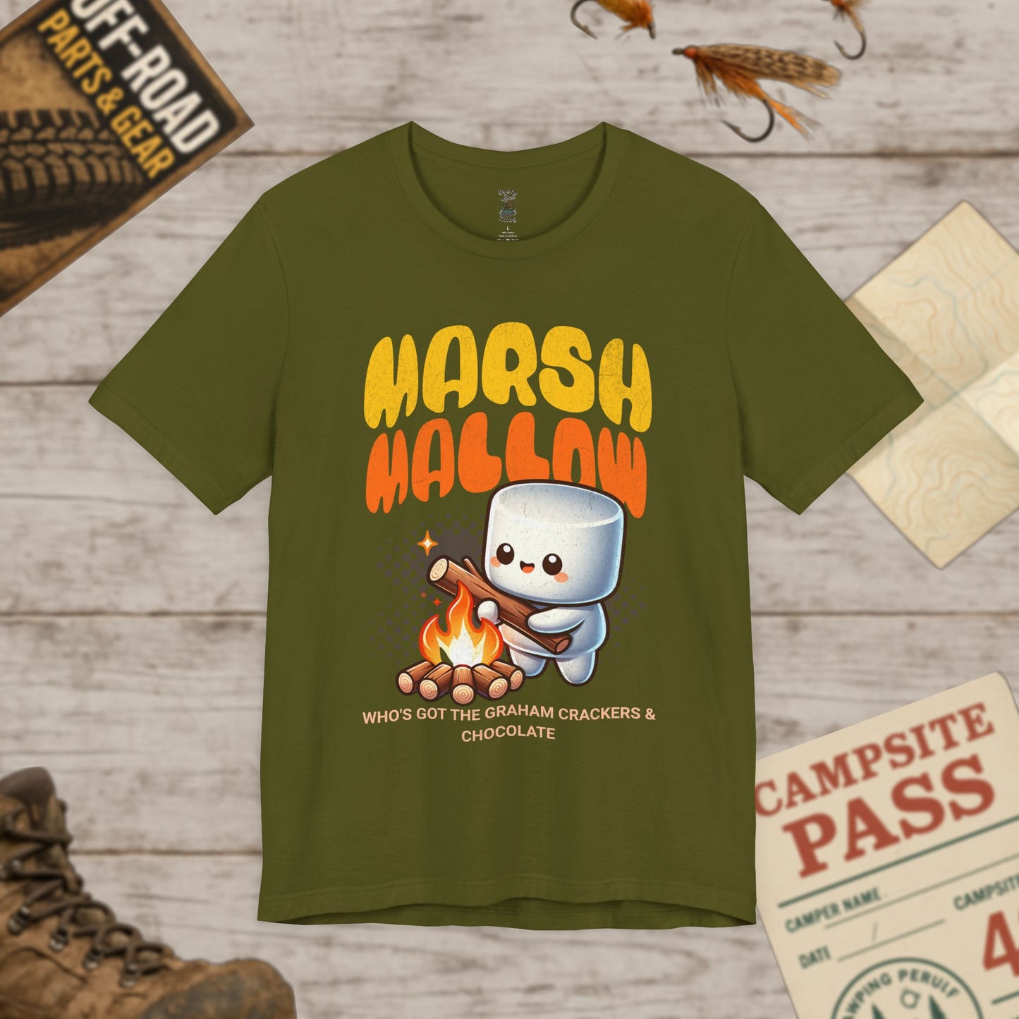 Marshmallow Campfire Tee, Fun Graphic T-Shirt, S'mores Bella Canvas 3001