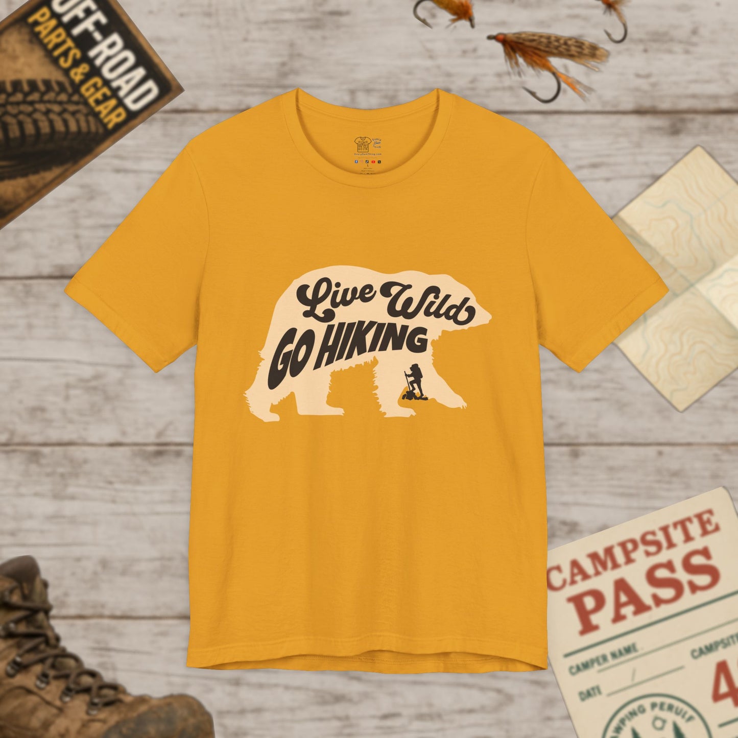 Hiking Tee  "Live Wild Go Hiking" Bear Graphic Outdoor Shirt