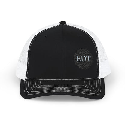 Embroidered Stylish EDT Snapback Trucker Cap Black & White Hat