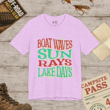Lake Days Unisex Short Sleeve Tee Boat Waves & Sun Rays Bella Canvas 3001