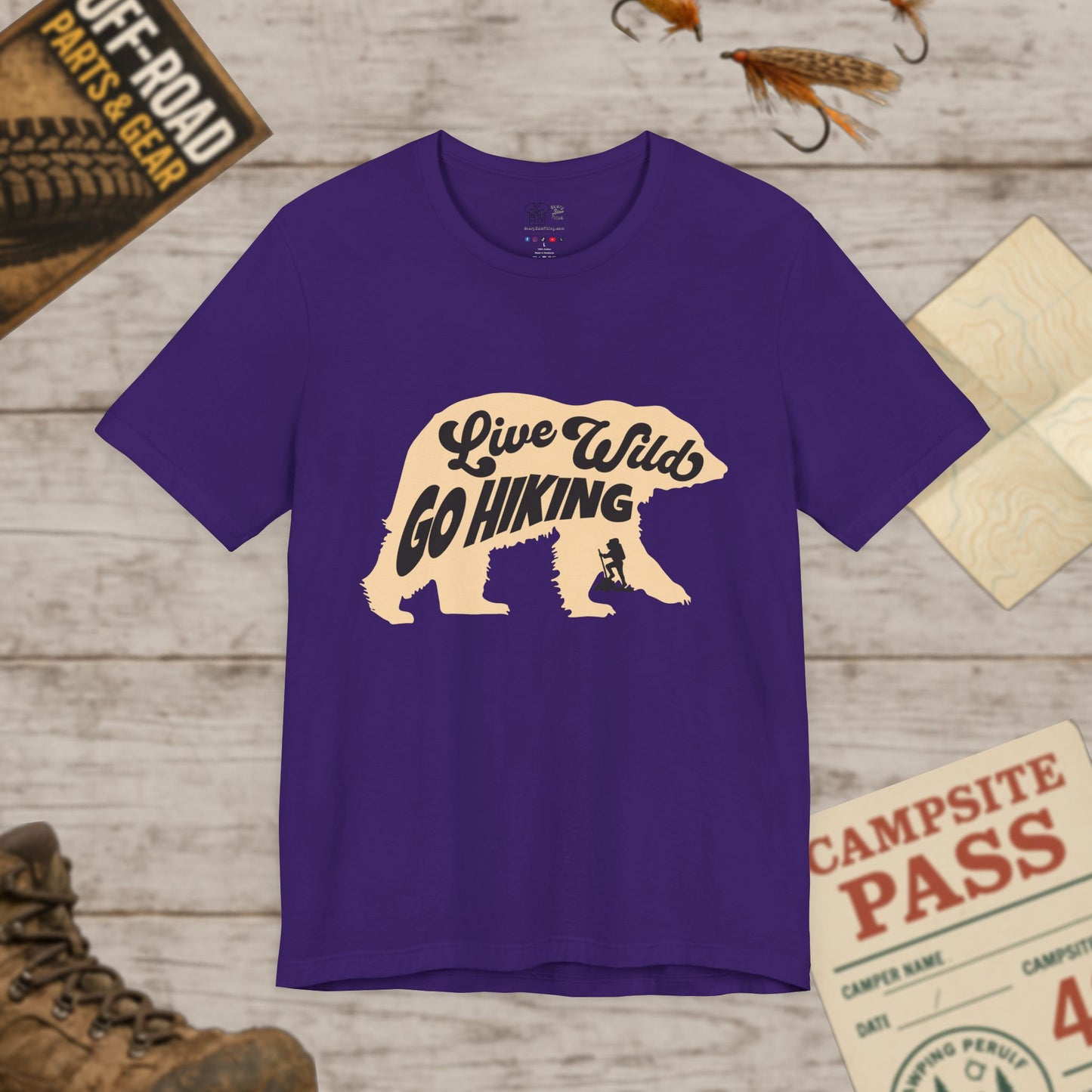 Hiking Tee  "Live Wild Go Hiking" Bear Graphic Outdoor Shirt