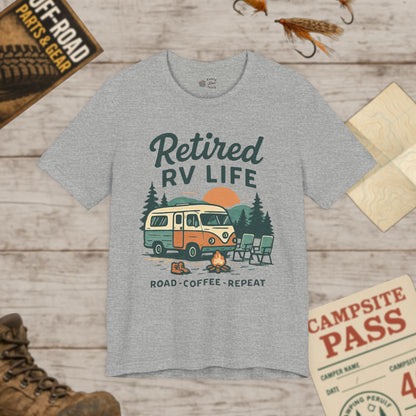 Retired T-Shirt Road Coffee Repeat Vintage Camper Tee