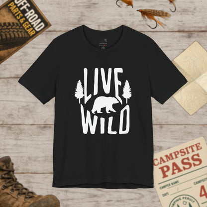 Live Wild Bear T-Shirt — Outdoor Camping Adventure Graphic Tee Wht Print