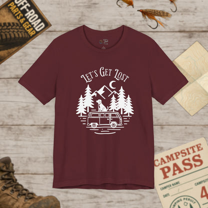 Let's Get Lost Camper T-Shirt Adventure Van Camping Tee White Print