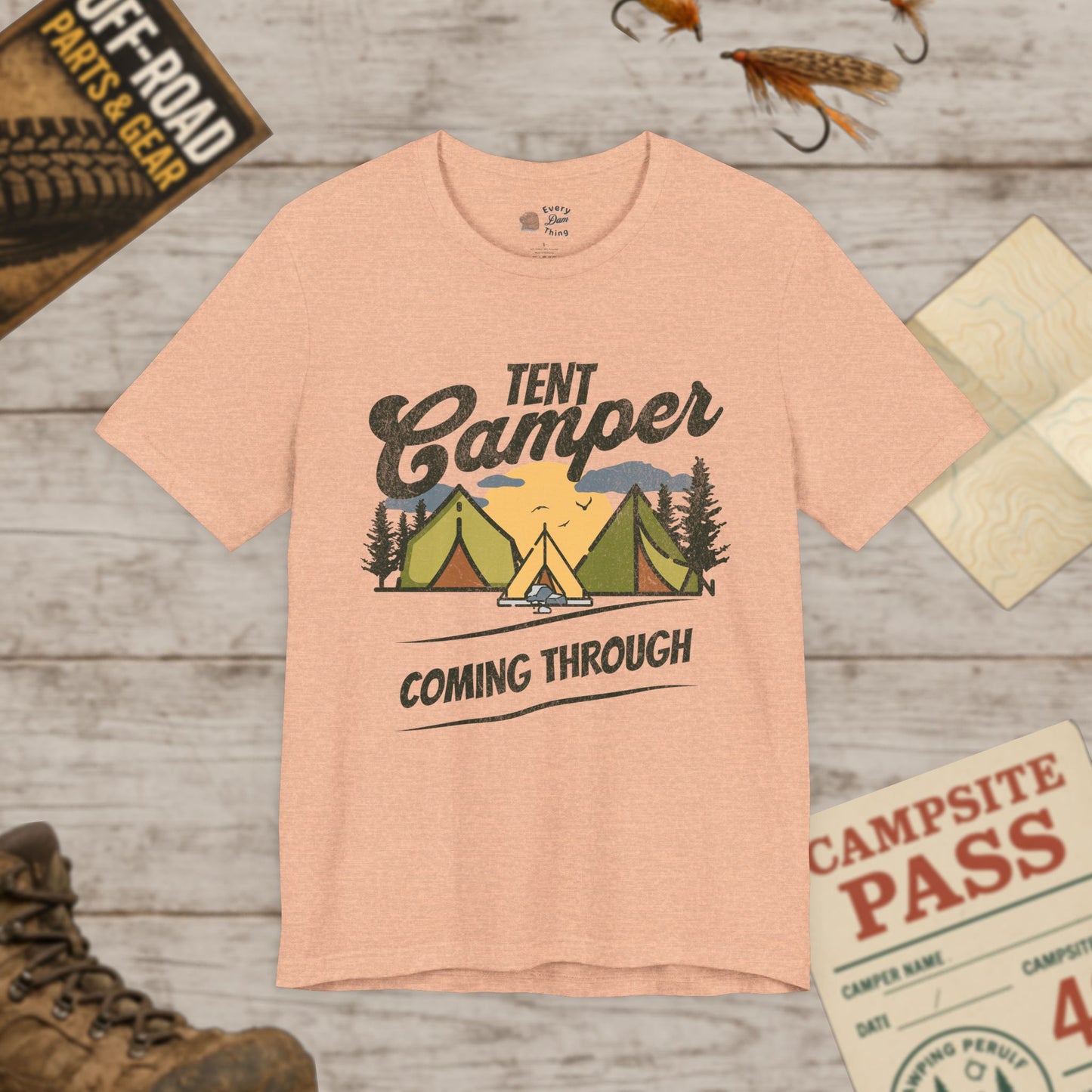 Unisex Tent Camper Coming Through Tee Adventure Bella Canvas 3001