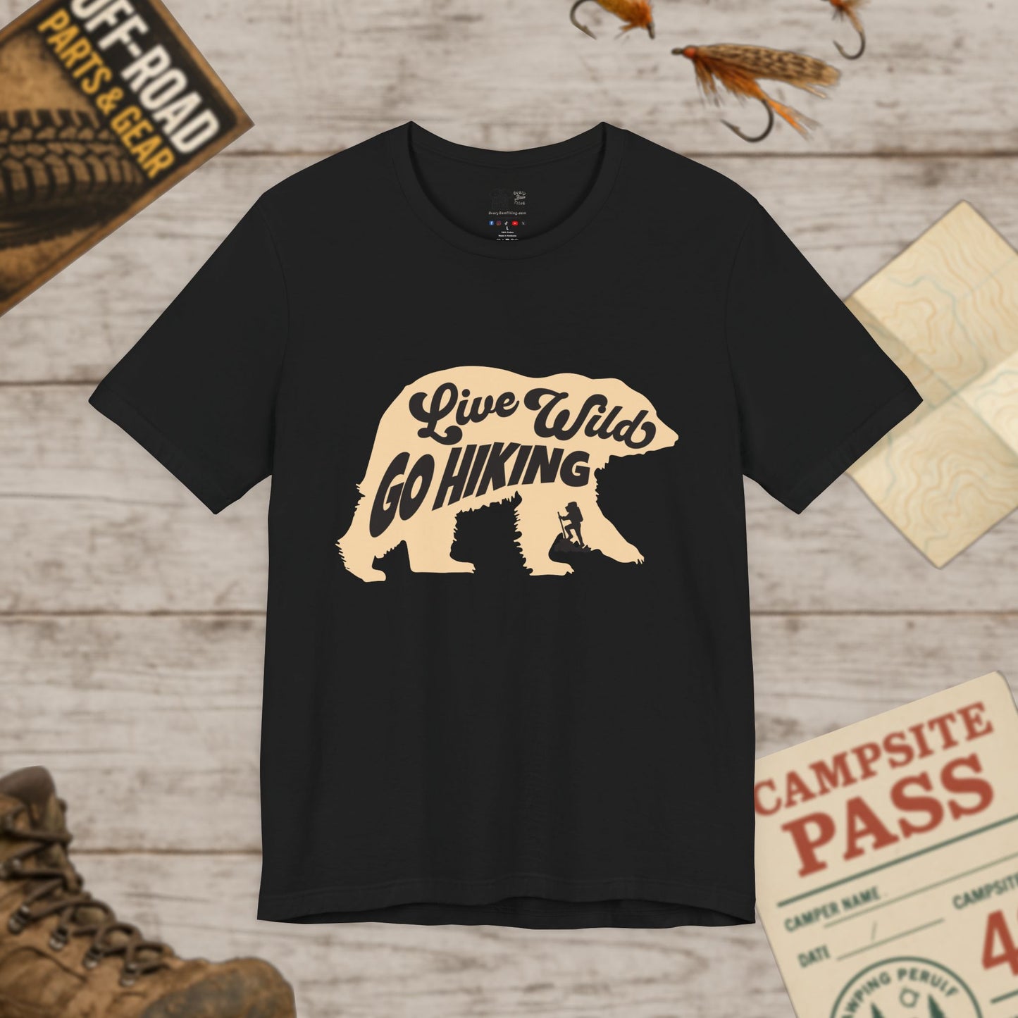 Hiking Tee  "Live Wild Go Hiking" Bear Graphic Outdoor Shirt