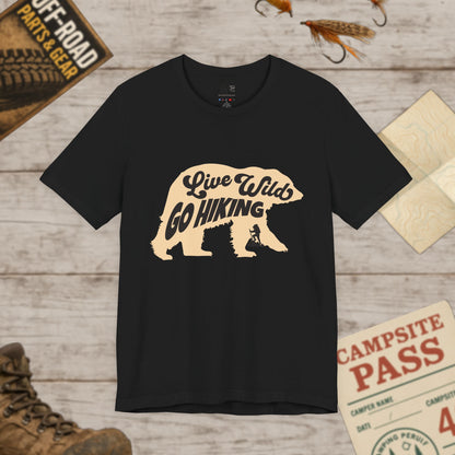 Hiking Tee  "Live Wild Go Hiking" Bear Graphic Outdoor Shirt